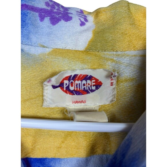 Vintage Pomare Hawaii Aloha Shirt Men’s M Yellow Blue Hibiscus Floral - Picture 5 of 9